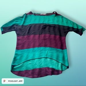 Chiffon top half batwing sleeve color block loose tunic blouse.